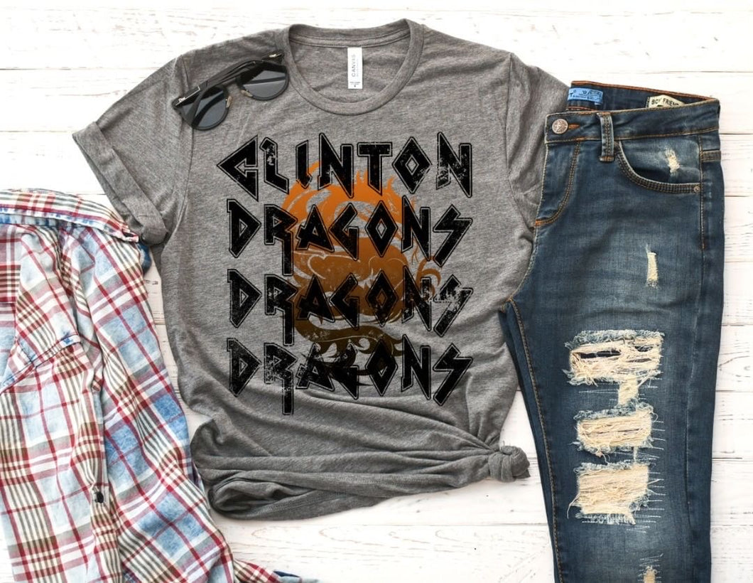 Clinton Dragons Ombre' Background T-Shirt
