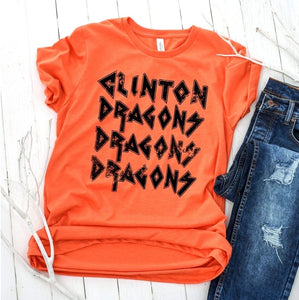 Clinton Dragons Distressed T-Shirt - Orange