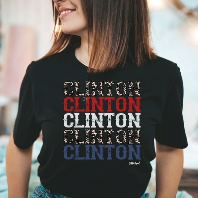 Clinton Red/White/Blue/Leopard T-Shirt - Black