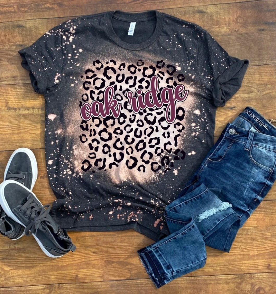 Oak Ridge Leopard Print Bleached T-Shirt - Dark Grey Heather