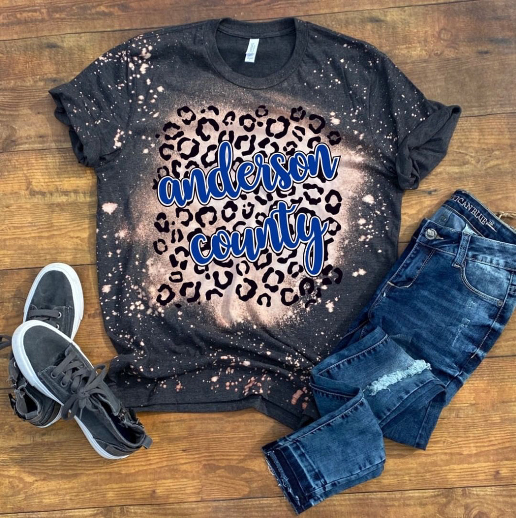 Anderson County Leopard Print Bleached T-Shirt - Dark Grey Heather