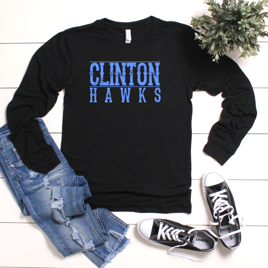 Vintage Clinton Hawks Long-Sleeve T-Shirt - Black